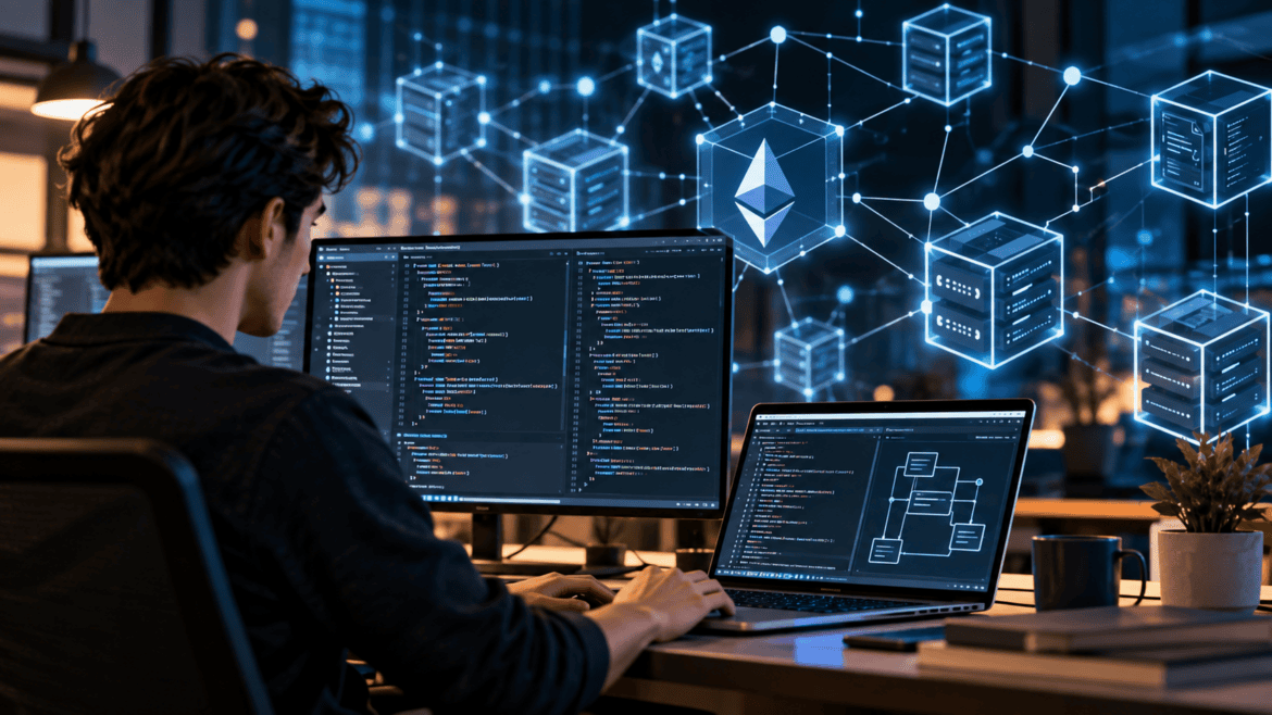 Blockchain developer learning smart contract and decentralized application development