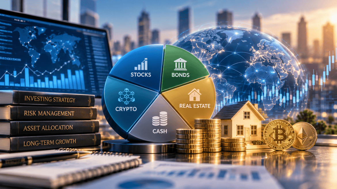 Investing for beginners portfolio with stocks, bonds, cash, real estate, and crypto assets