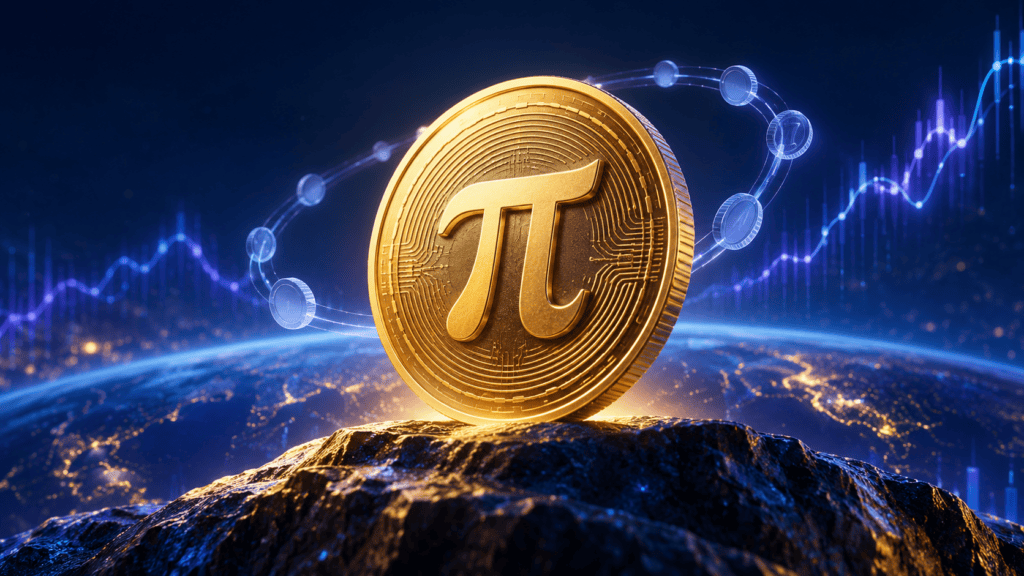 Pi Coin symbol with a market chart illustrating price and token supply