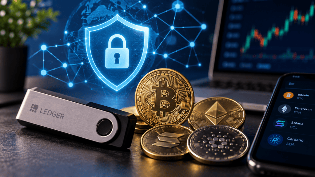 Cryptocurrency security with hardware wallet and digital asset protection