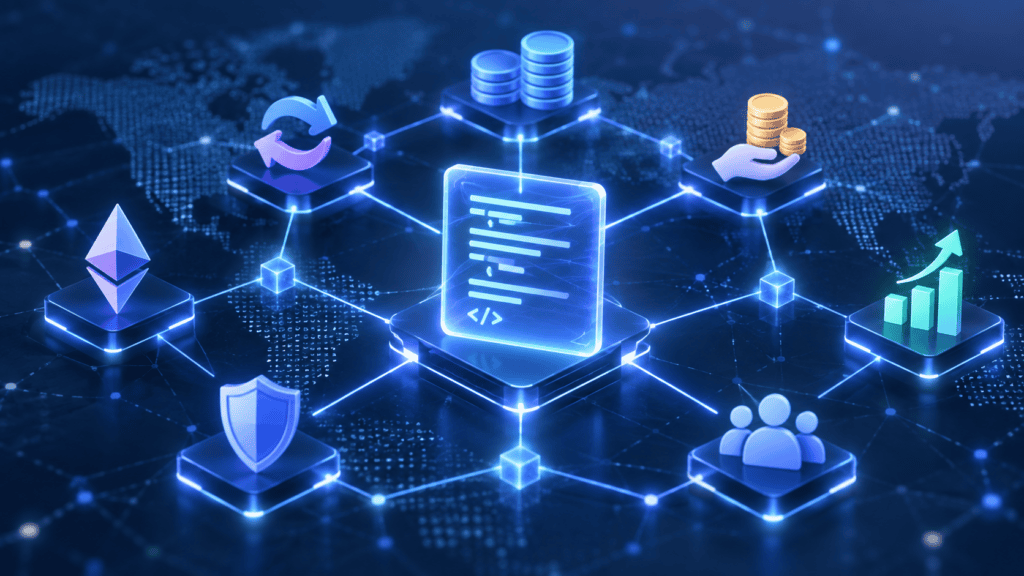 Decentralized finance network with smart contracts and blockchain applications