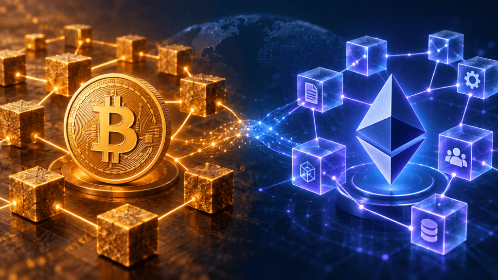 Bitcoin and Ethereum blockchain networks comparison