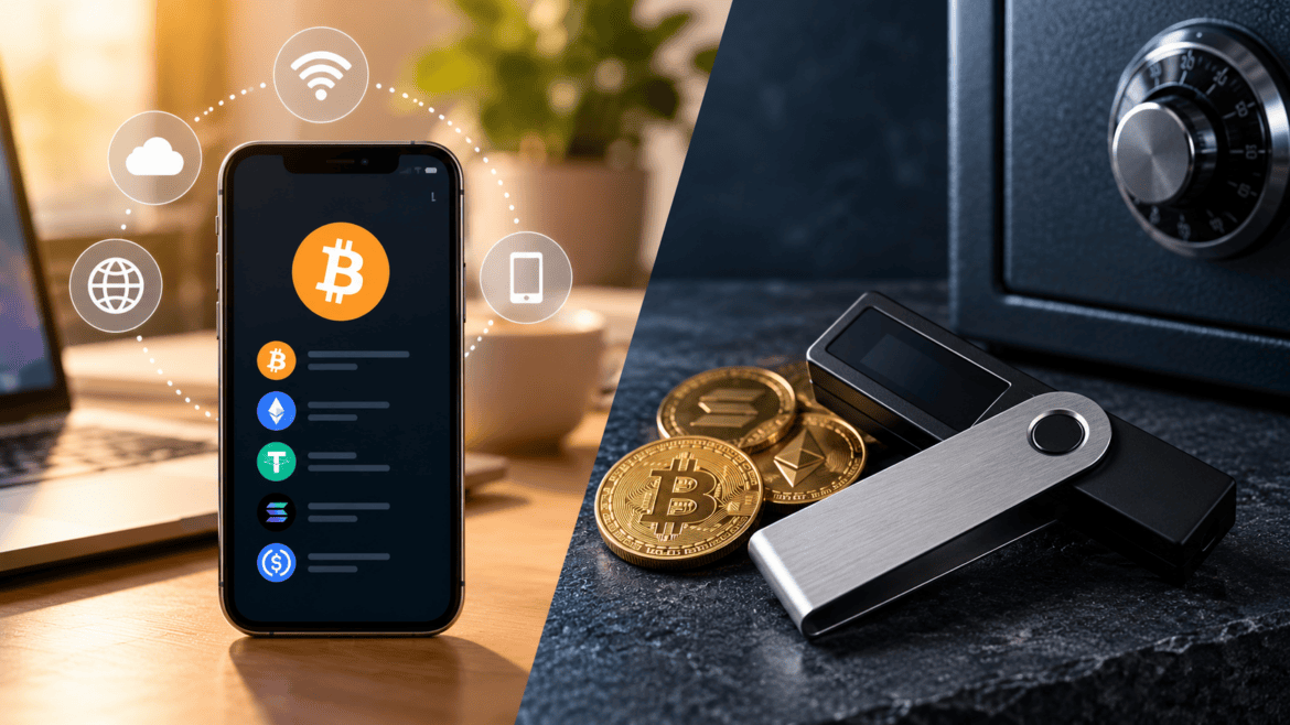 Hot and cold crypto wallets with mobile and hardware wallet security