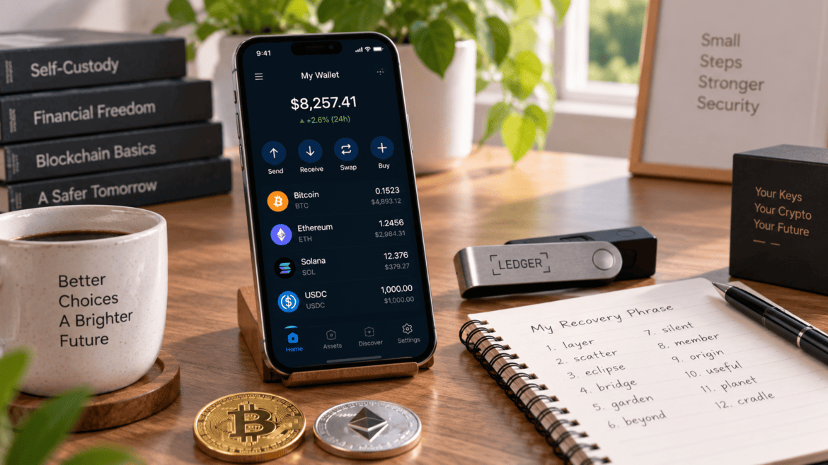 Crypto wallet setup with recovery phrase and secure digital assets
