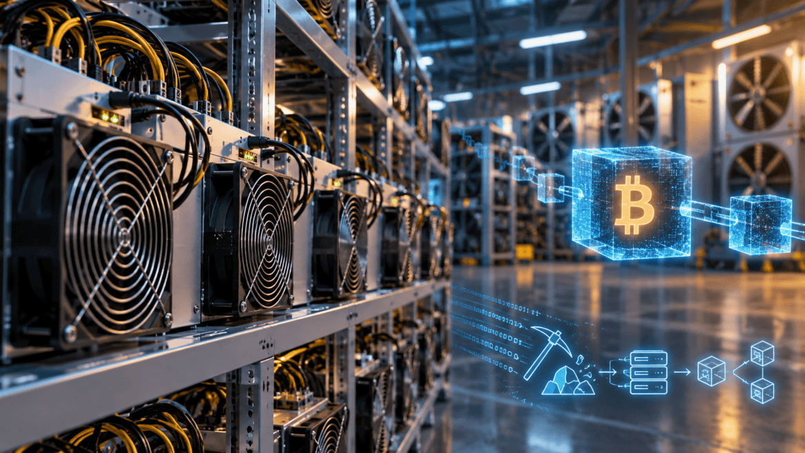 Bitcoin mining hardware and proof-of-work blockchain network