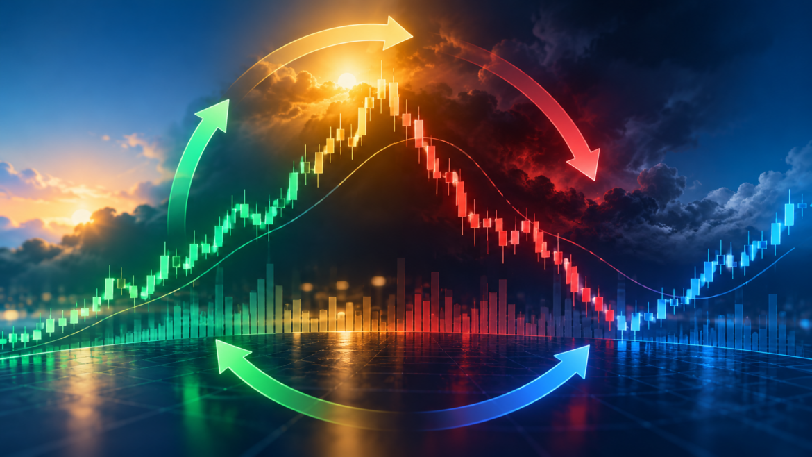 Crypto market cycle showing expansion, peak, decline and recovery
